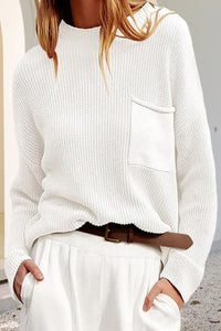 Damen Pullover mit Tasche, Rundhalsausschnitt und langen Ärmeln - Weiß