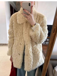 Damen Kurzer Teddy-Kunstfellmantel mit vollem Kragen und kastiger Silhouette Nord Taschen - Gelb