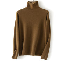 Damen Feinstrick Rollkragenpullover aus Kaschmirmischung leicht oversized Nord Taschen - Glänzendes Goldbraun