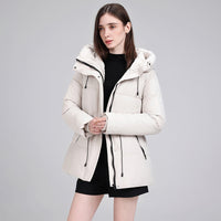 Damen wattierter Kapuzenparka mit taillierbarem Kordelzug und Rippbündchen - Offwhite