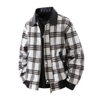 Herren karierte Overshirt-Jacke mit Kunstlederkragen und warmem Innenfutter - Schwarz