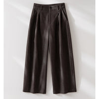 Damen Hochtaillierte weite Culotte-Stoffhose mit Bundfalten Nord Taschen - Braun