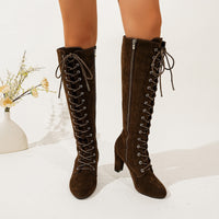 Damen Overkneestiefel mit Schnürdetail und Reißverschluss - Braun