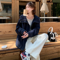Damen Oversize-Übergangsjacke mit weitem Matrosenkragen und Kontrastnähten Nord Taschen - Jeansblau