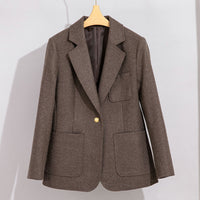 Damen Eleganter Wollblazer mit aufgesetzten Taschen Nord Taschen - Braun