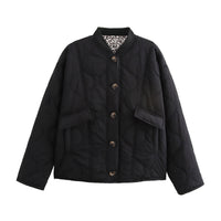Damen Langarm Rundhalsjacke mit Knöpfen und Taschen - Schwarz