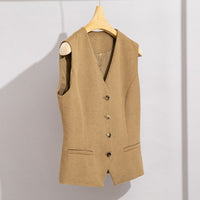 Damen Lang geschnittener Wollmix-Blazer mit Ein-Knopf-Verschluss und Pattentaschen Nord Taschen - Kamelfarbene Weste