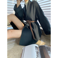 Damen Wickeljacke mit Taillengürtel Nord Taschen - Meeresalgenblau