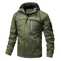 Herren winddichte Softshelljacke mit verstellbarer Kapuze und Innenfutter - Olivgrün