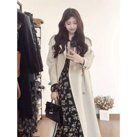 Damen Langer Oversize-Trenchcoat mit Ballonärmeln und Bindegürtel Nord Taschen - Ecru