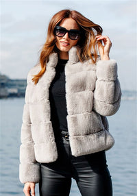 Damen Modische Daunenjacke mit hohem Kragen - Grau
