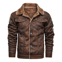 Herren Jeansjacke mit Teddyfutter und Druckknopfleiste - Braun 821