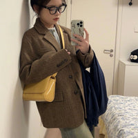 Damen Oversize-Tweedblazer mit Fischgrätstruktur Nord Taschen - Braun