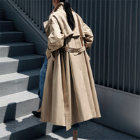 Damen Oversize-Trenchcoat mit Sturmklappe und abnehmbarem Bindegürtel - Khaki