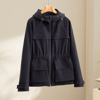 Damen Leichte Funktions-Utility-Jacke mit Kapuze, Kordelzug-Taille und aufgesetzten Klappentaschen Nord Taschen - Dunkelblau