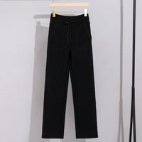 Damen Breite Baumwoll-Frottee-Loungehose mit hohem Bund und Tunnelzug Nord Taschen - Schwarze Hose