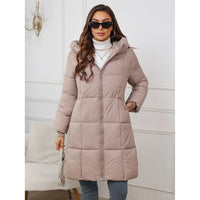 Damen taillierter A-Linien-Parka mit Kapuze und Karree-Steppung - Khaki