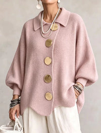 Damen Langarm-Strickjacke mit Knöpfen - Puderrosa