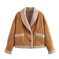 Damen Kurzjacke mit Knöpfen und Taschen - Khaki