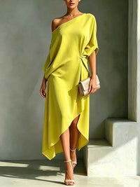 Camila | Damen-Ein-Schulter-Maxikleid mit Seitenschlitz - Gelb