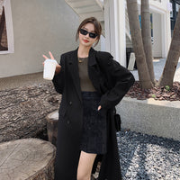 Damen zweireihiger Oversize-Trenchcoat mit Revers und verlängertem Schnitt - Schwarz