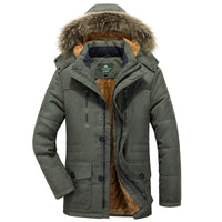 Herren Winterparka mit Kapuze, Knöpfen und Taschen - Olivgrün
