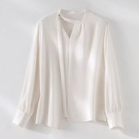 Damen elegante oversized Bluse mit asymmetrischem V-Ausschnitt und Manschetten Nord Taschen - Cremeweiß