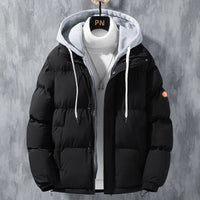 Herren wattierte Steppjacke mit Kapuze und Zwei-Wege-Reißverschluss - Schwarz