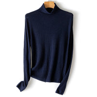 Damen Feiner Crinkle-Rollkragenpullover mit leichtem Fall Nord Taschen - Dunkelblau