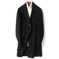 Herren Strukturierter Longcoat aus Wollmix mit fallendem Revers und Ein-Knopf-Verschluss Nord Taschen - Schwarz