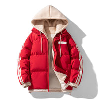 Herren wattierter Parka mit innenliegendem Hoodie und Zwei-Wege-Reißverschluss - Rot