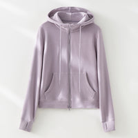 Damen weite Lounge-Hose mit elastischem Bund und Eingrifftaschen Nord Taschen - Violettes Oberteil