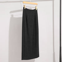 Damen Maxirock aus Feinstrick mit geradem Fall und hoher Taille Nord Taschen - Grau