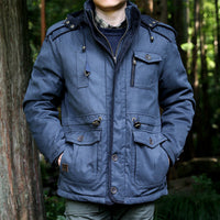 Herren Parka mit Kapuze, Kordelzug, Knöpfen und Taschen - Dunkelblau