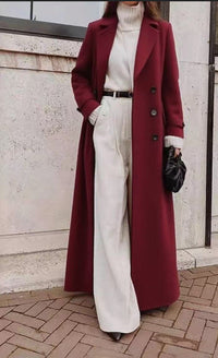 Damen Longline Langarmmantel mit Taschen - Burgunder