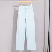 Damen Breite Baumwoll-Frottee-Loungehose mit hohem Bund und Tunnelzug Nord Taschen - Himmelblaue Hose