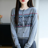 Damen Cardigan mit Rundhalsausschnitt und langen Ärmeln - Grau