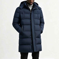 Herren Longline Pufferjacke mit Kapuze und Taschen - Blau