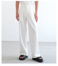 Herren weite hochtaillierte Bundfaltenhose aus Baumwollmix Nord Taschen - Weiß