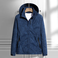 Damen leichte Regen- und Windjacke mit Kapuze und Blattmuster - Herren - Dunkelblau