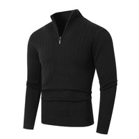 Herren Pullover mit Kabelstrickmuster und Stehkragen - Schwarz