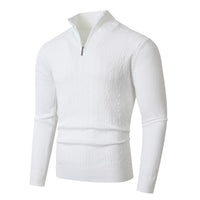 Herren Pullover mit Kabelstrickmuster und Stehkragen - Weiß