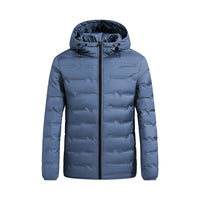 Herren ultraleichte Steppjacke mit Kapuze und Windschutzleiste - Nebelblau