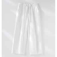 Damen Relaxed Palazzo-Hose aus Viskose‑Leinen mit Bundfalte und Tunnelzug Nord Taschen - Weiß
