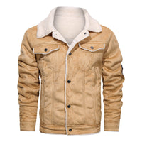 Herren Jeansjacke mit Teddyfutter und Druckknopfleiste - Khaki 821