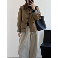 Damen Boxy Übergangsjacke mit Cordkragen und großen Pattentaschen Nord Taschen - Kaffeebraun
