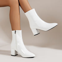 Damen Stiefeletten mit Blockabsatz und vielseitigem Design - Weiß
