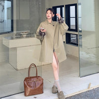 Damen Oversized Kurzmantel mit Stehkragen und kariertem Ärmelfutter Nord Taschen - Khaki‑Grün
