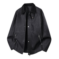 Herren Oversize-Harringtonjacke mit Cordkragen und Zwei-Wege-Reißverschluss - Schwarz