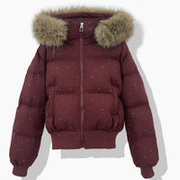 Damen kurzer gesteppter Blouson mit abnehmbarer Kapuze - Rot